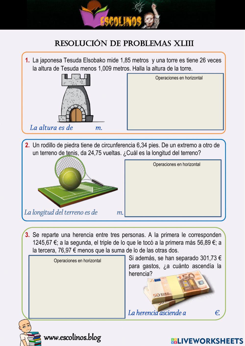 Matemáticas 5º. Resolución de problemas XLIII