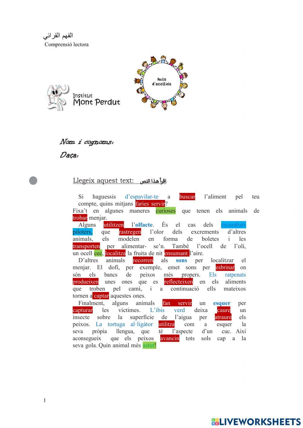 Comprensió lectora  A2.الفهم القرائي
