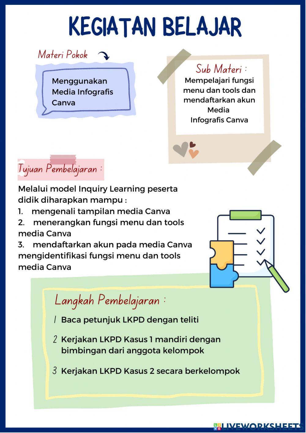 Mempelajari fungsi menu dan tools dan mendaftarkan akun Media Infografis Canva