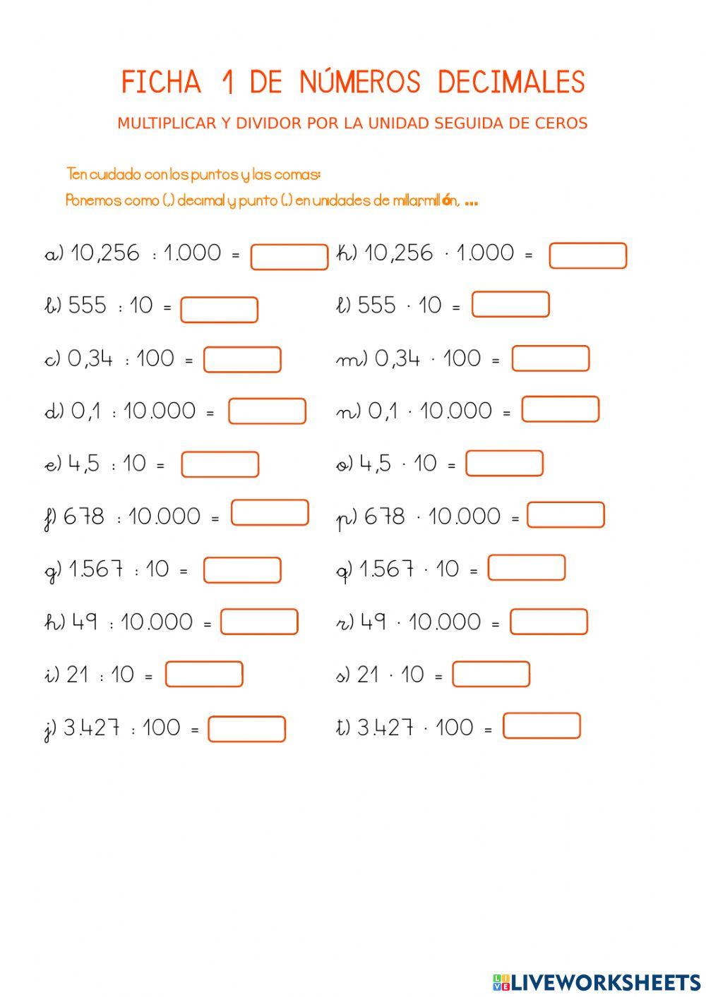 Multiplicación y división por la unidad seguida de ceros