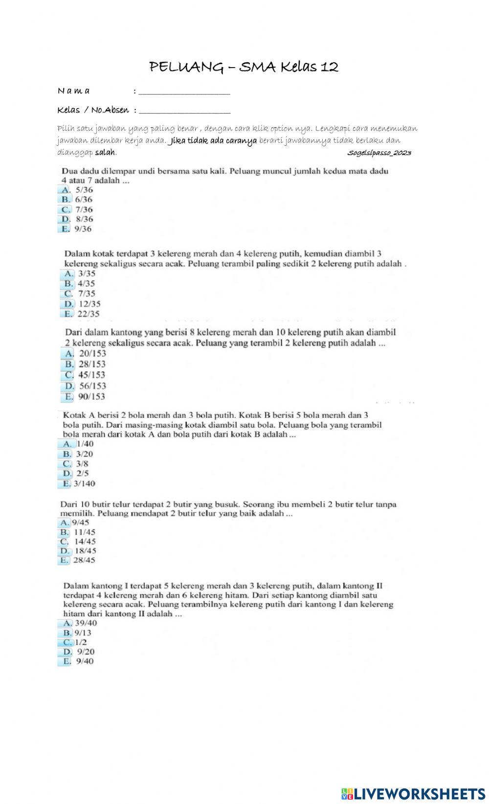 PELUANG  MAT SMA Kelas 12