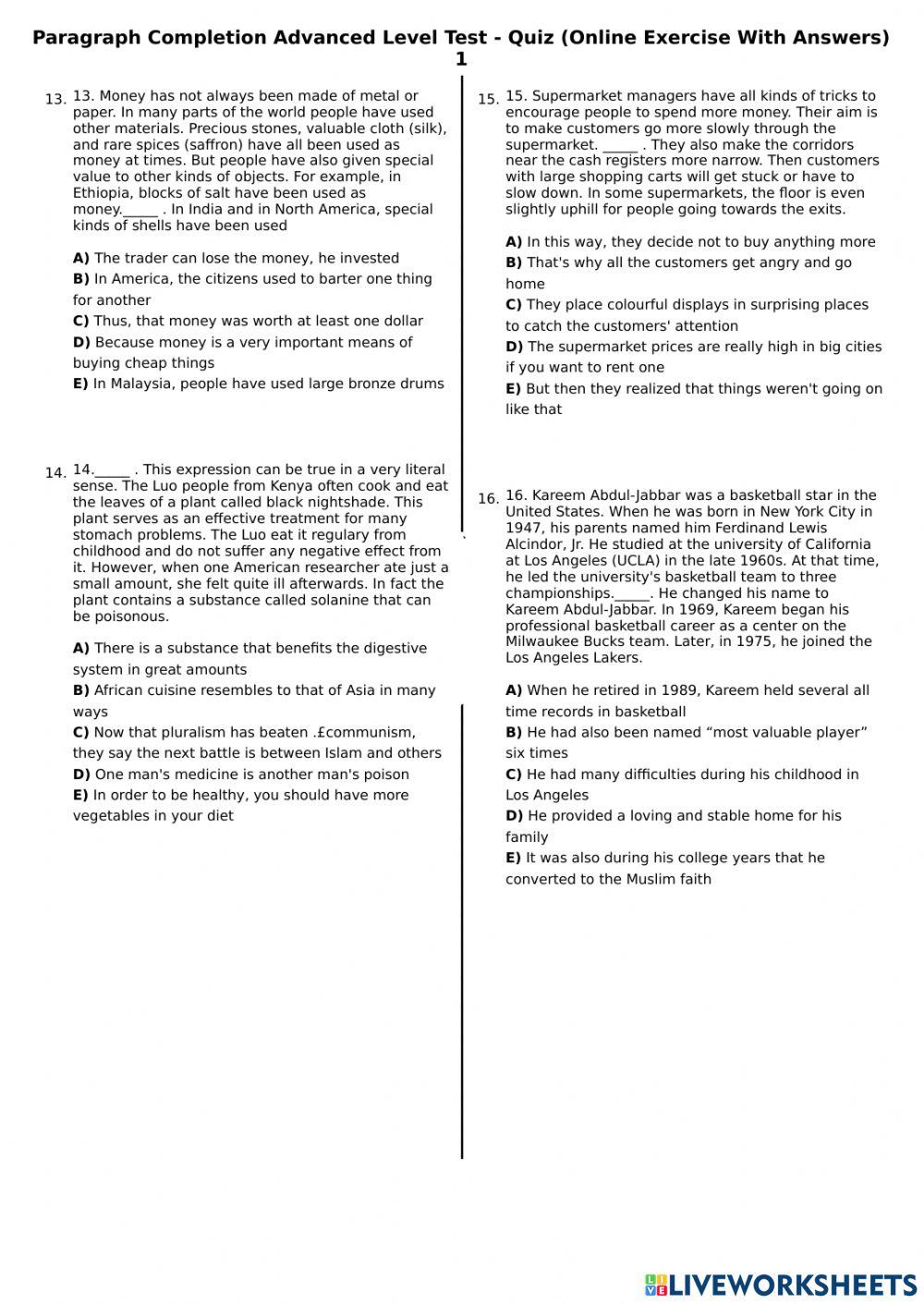 CPE C2 PARAGRAPH COMPLETION