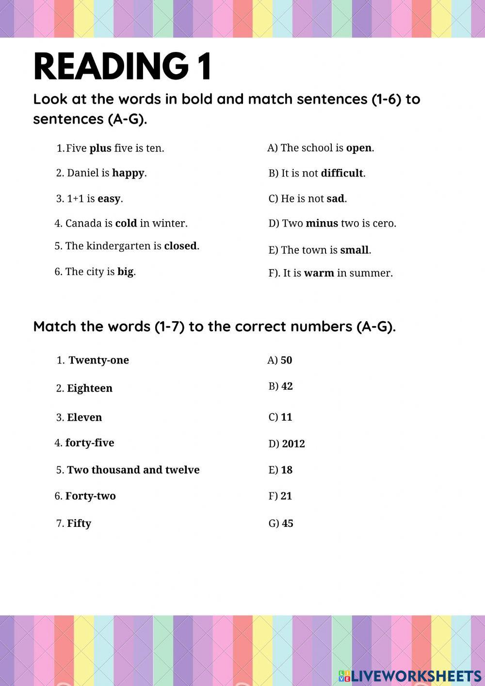 Reading activity (synonyms and antonyms)