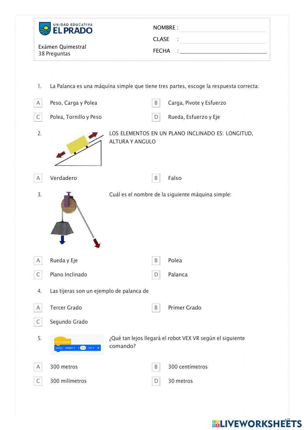 Exámen Quimestral El Prado