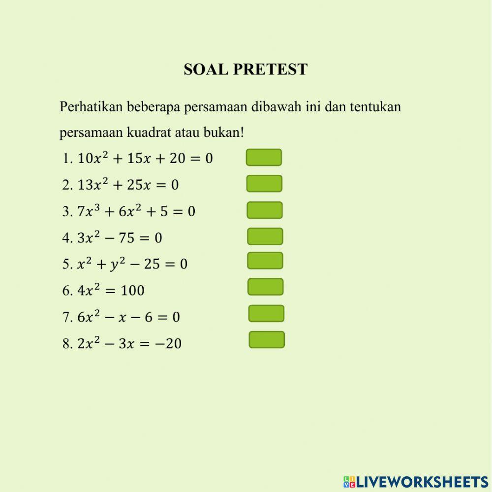 Pretest Persamaan Kuadrat