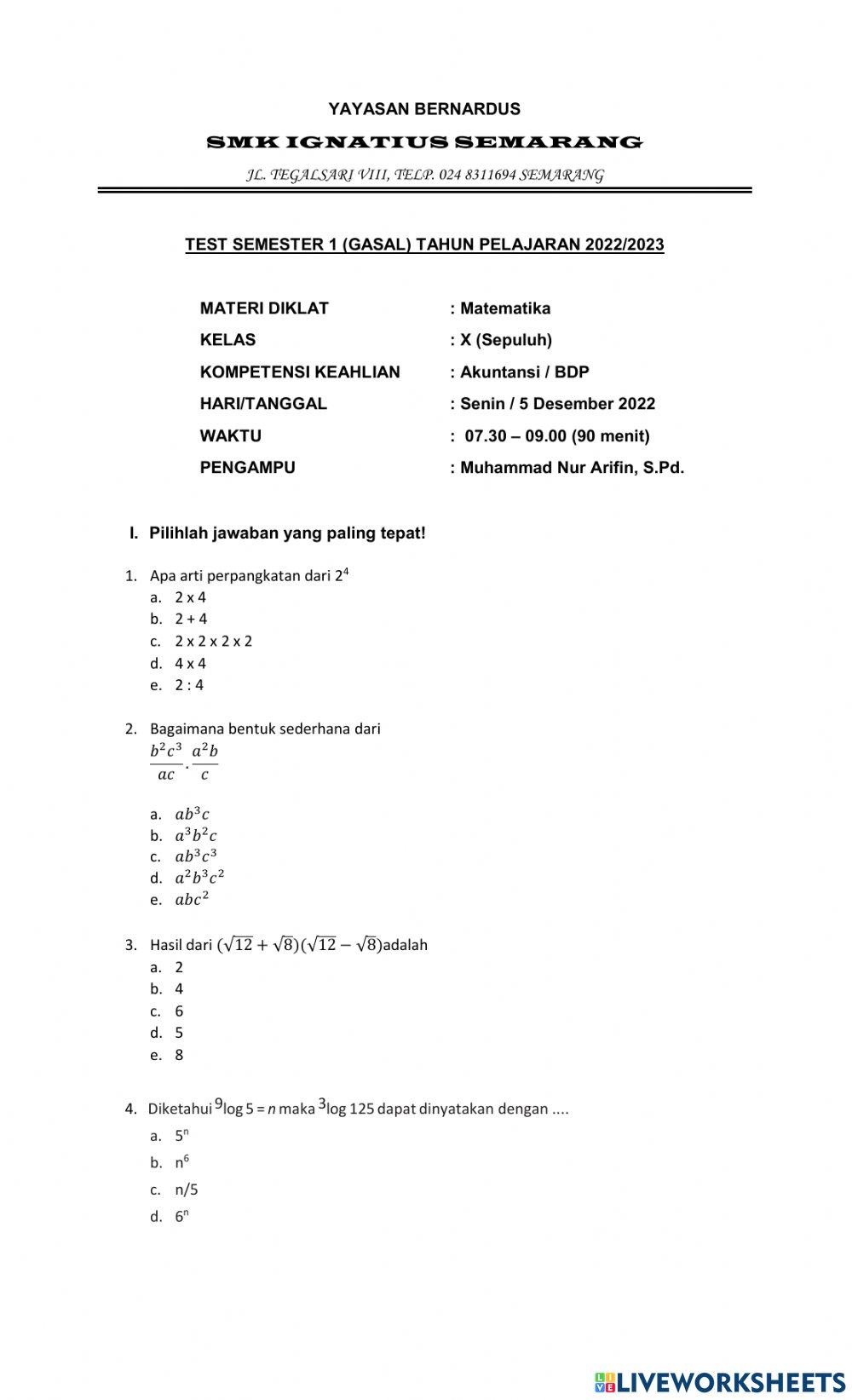 Soal pas online practice live worksheets