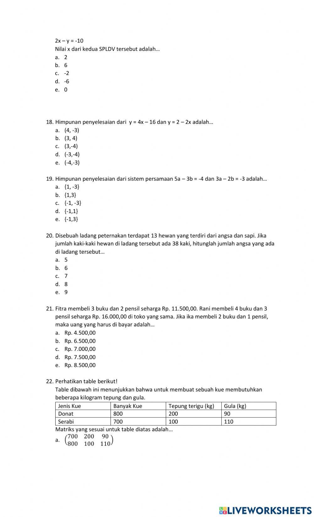 Soal pas free exercise live worksheets