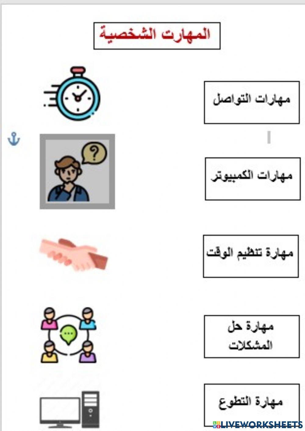 وصل اسم المهارة بالصورة الصحيحة