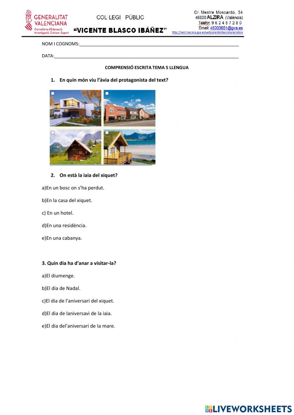 Comprensió escrita tema 5