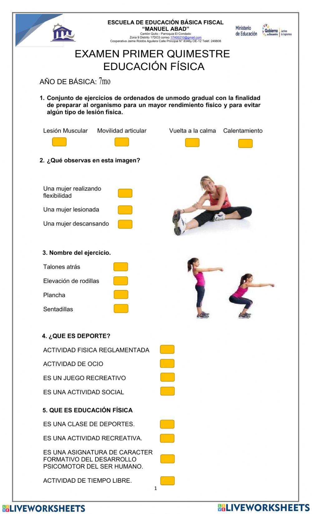 Examen Quimestral de Educación Física