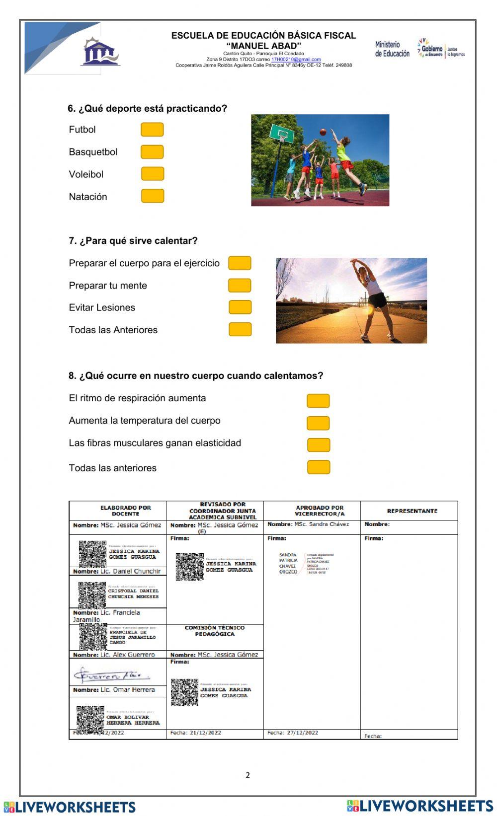 Examen Quimestral de Educación Física