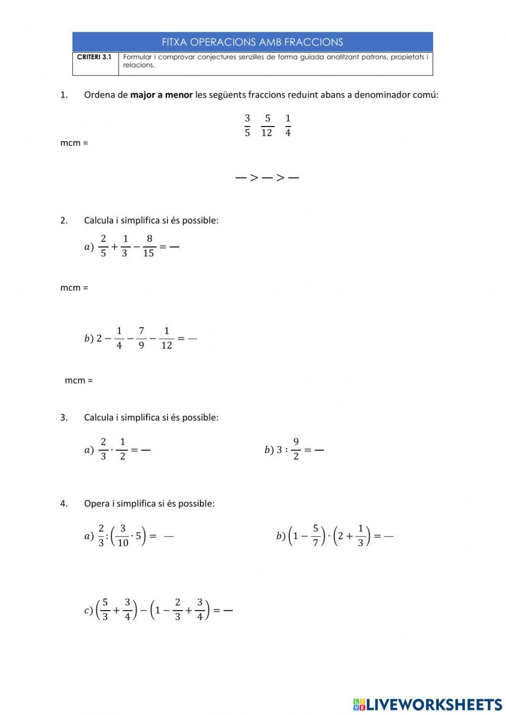 Operacions amb fraccions