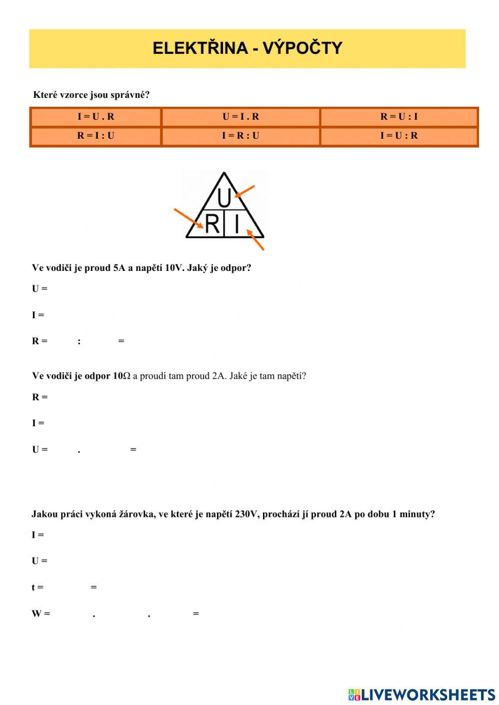 ELEKTŘINA - výpočty (OPAKOVÁNÍ)