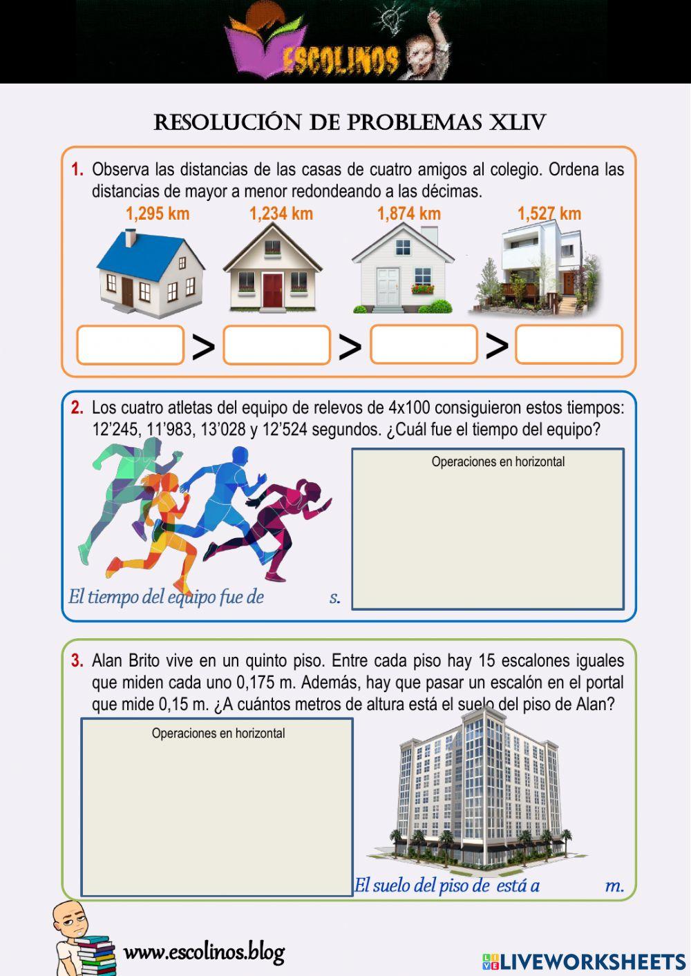 Matemáticas 5º. Resolución de problemas XLIV