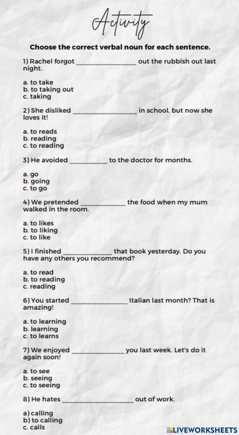 Gerunds and Infinitives - Grade 11 Gen