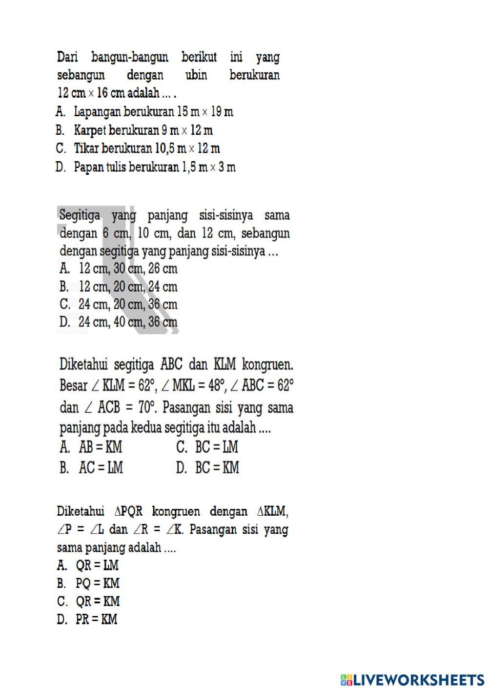 Soal Ulangan Harian Kesebangunan