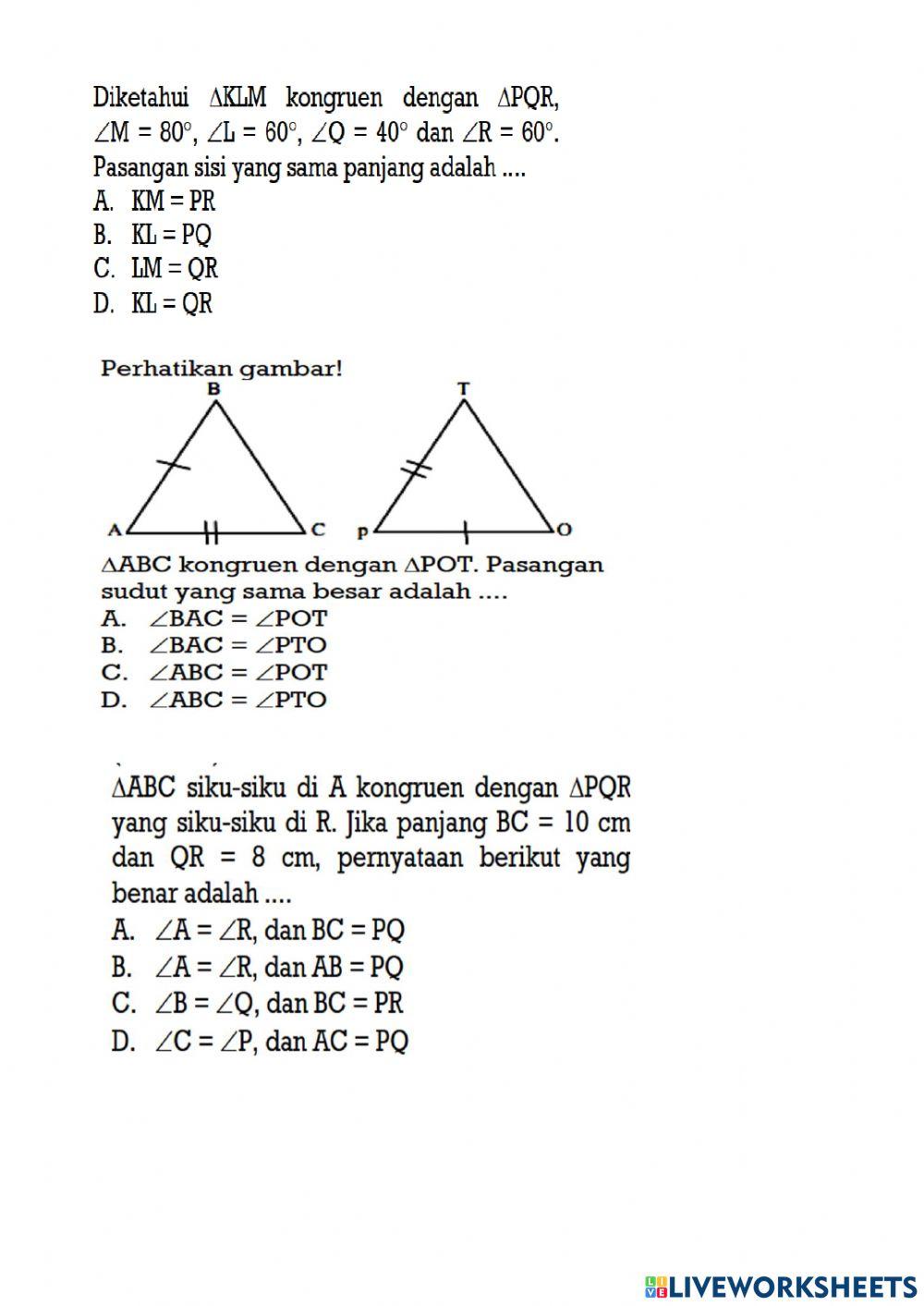 Soal Ulangan Harian Kesebangunan