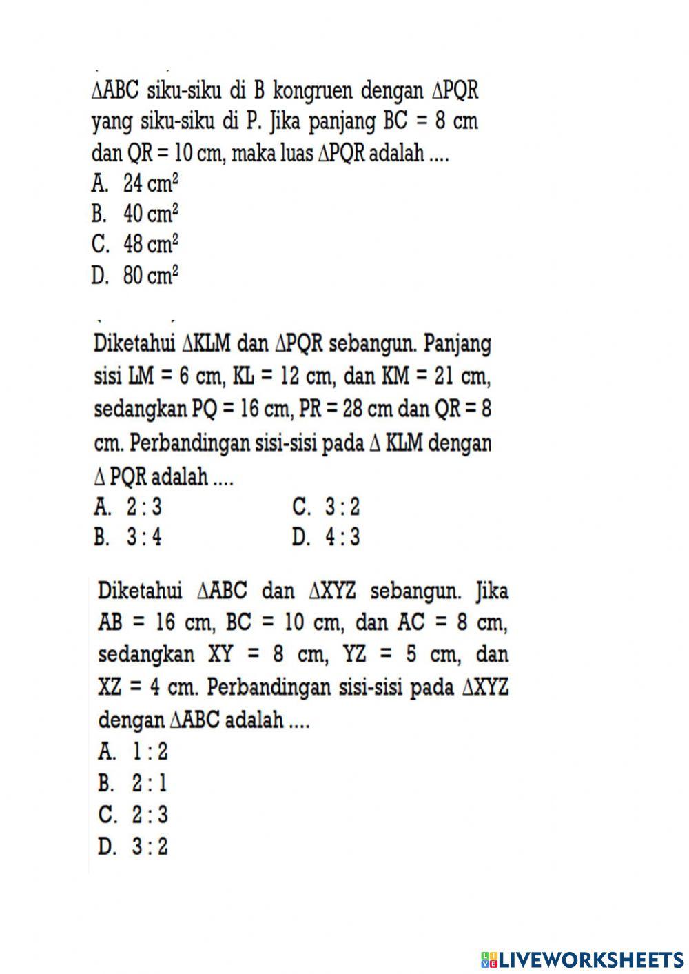 Soal Ulangan Harian Kesebangunan