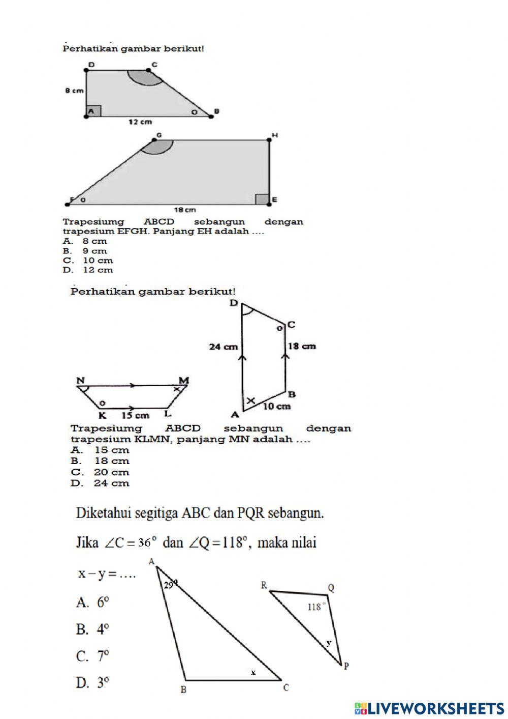 Soal Ulangan Harian Kesebangunan