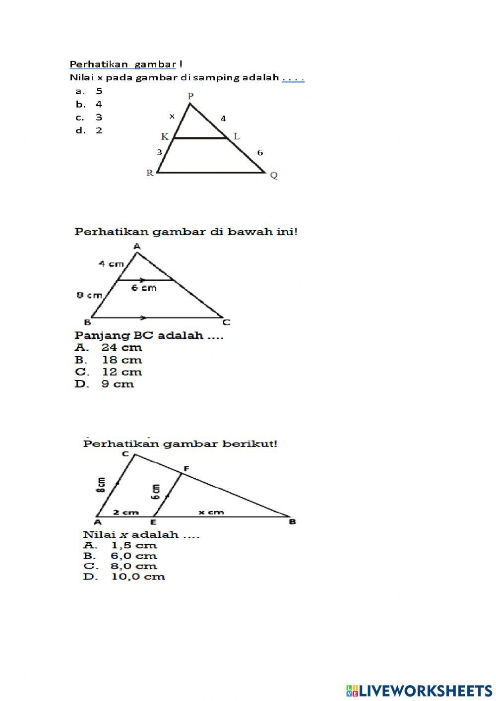 Soal Ulangan Harian Kesebangunan