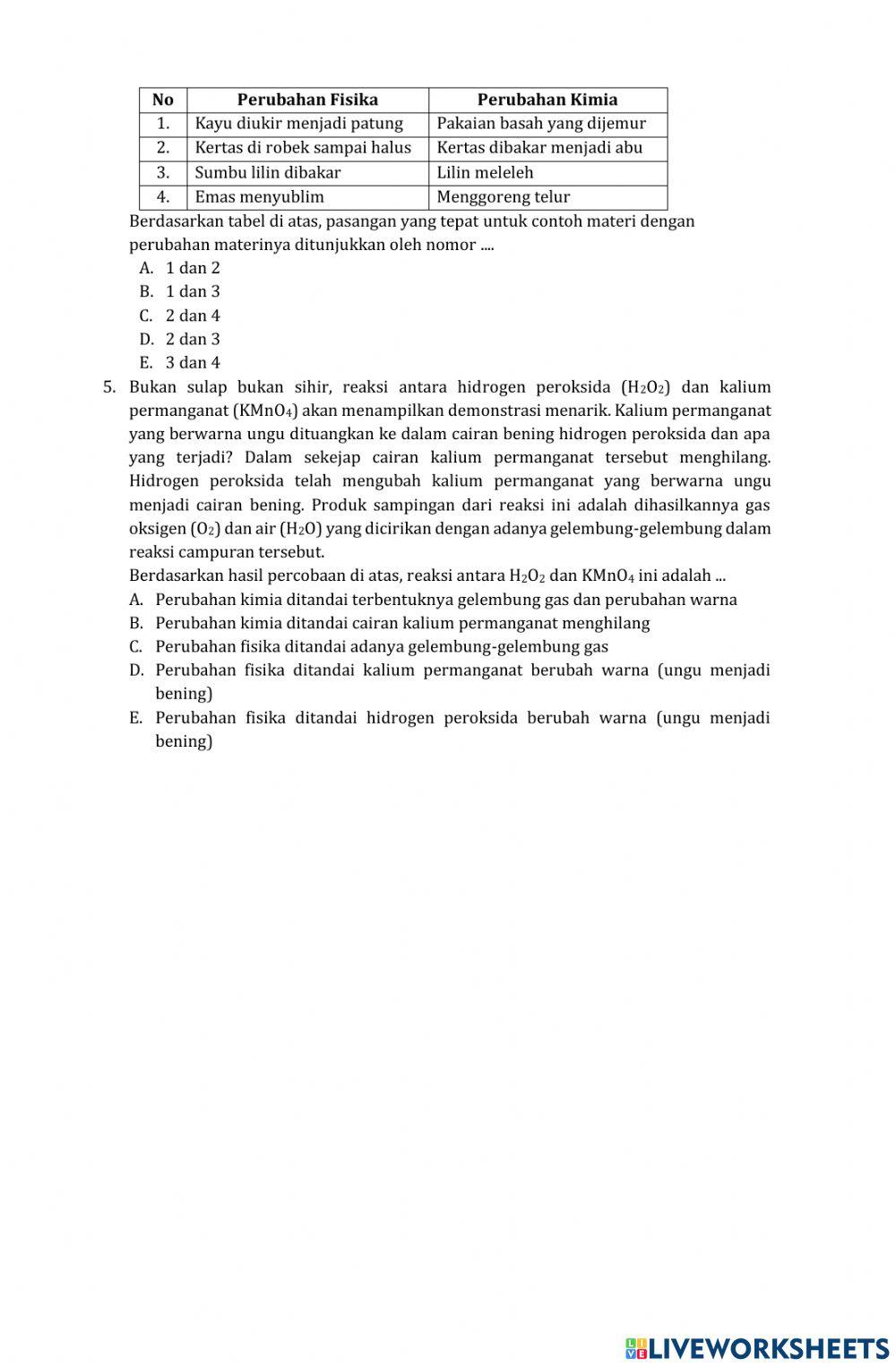 Soal Evaluasi Perubahan Materi