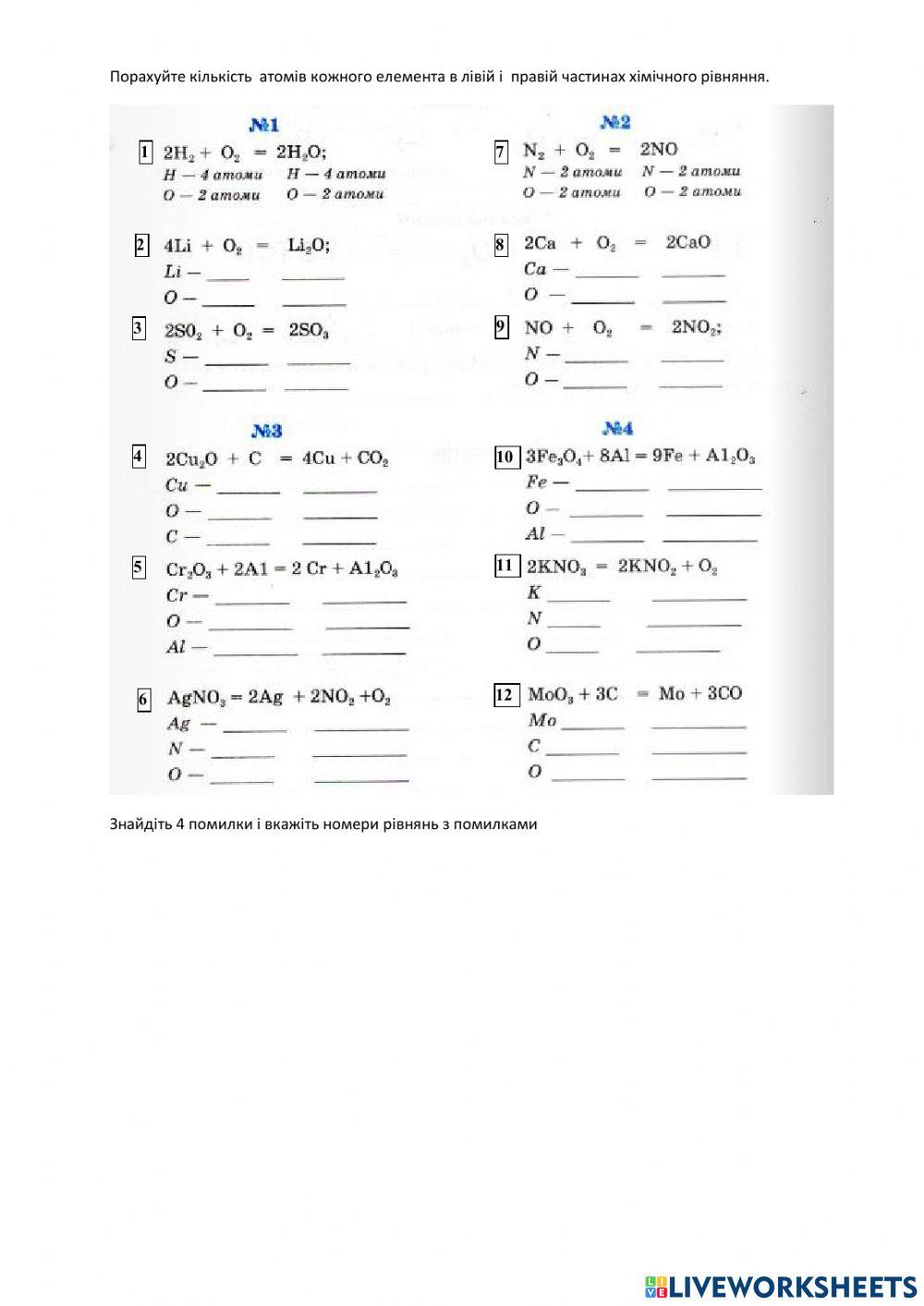 Хімічні рівняння