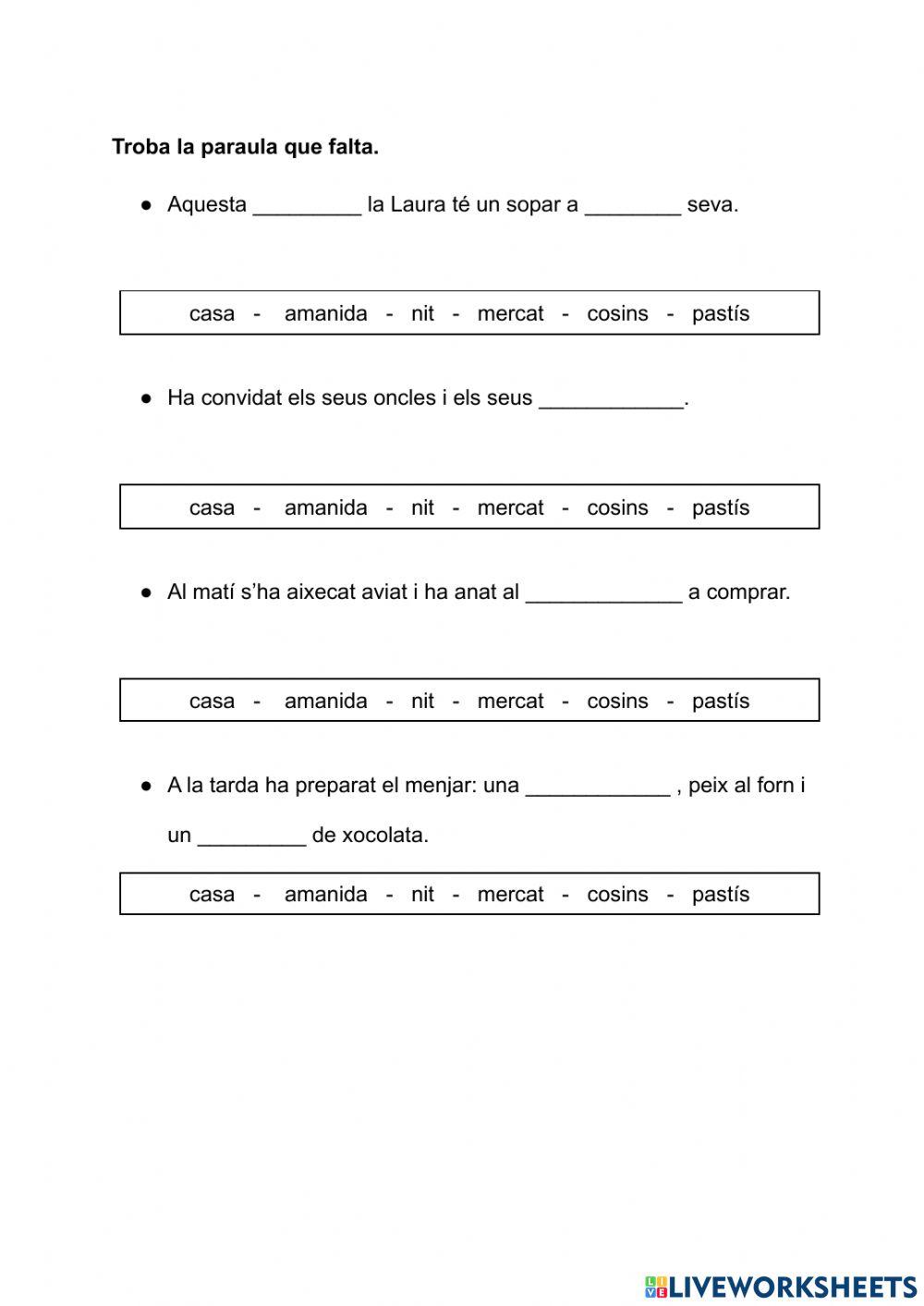 Omple els buits de les frases