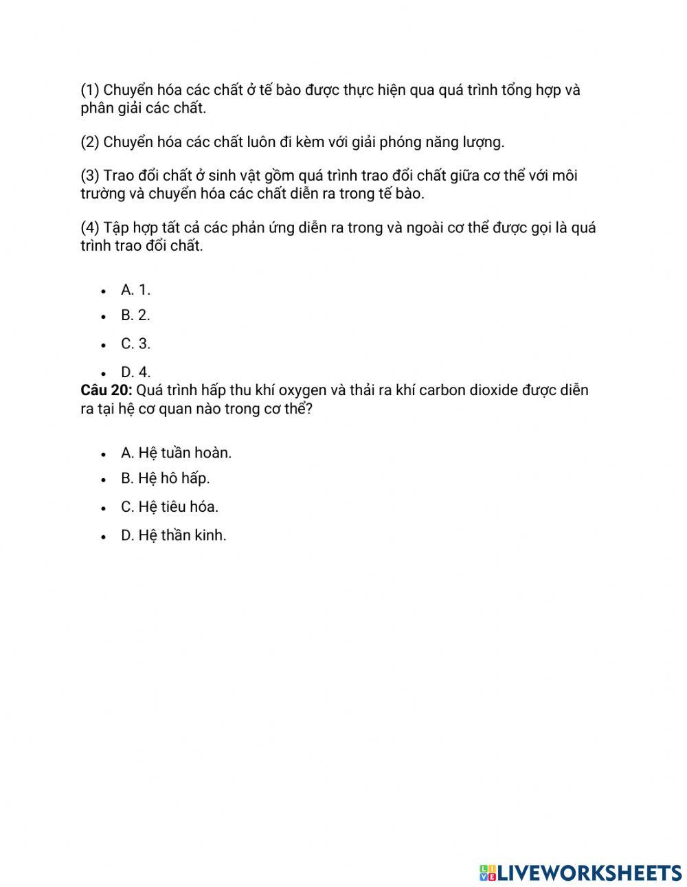 Bài 22. Vai trò của trao đổi chất và chuyển hoá năng lượng ở sinh vật