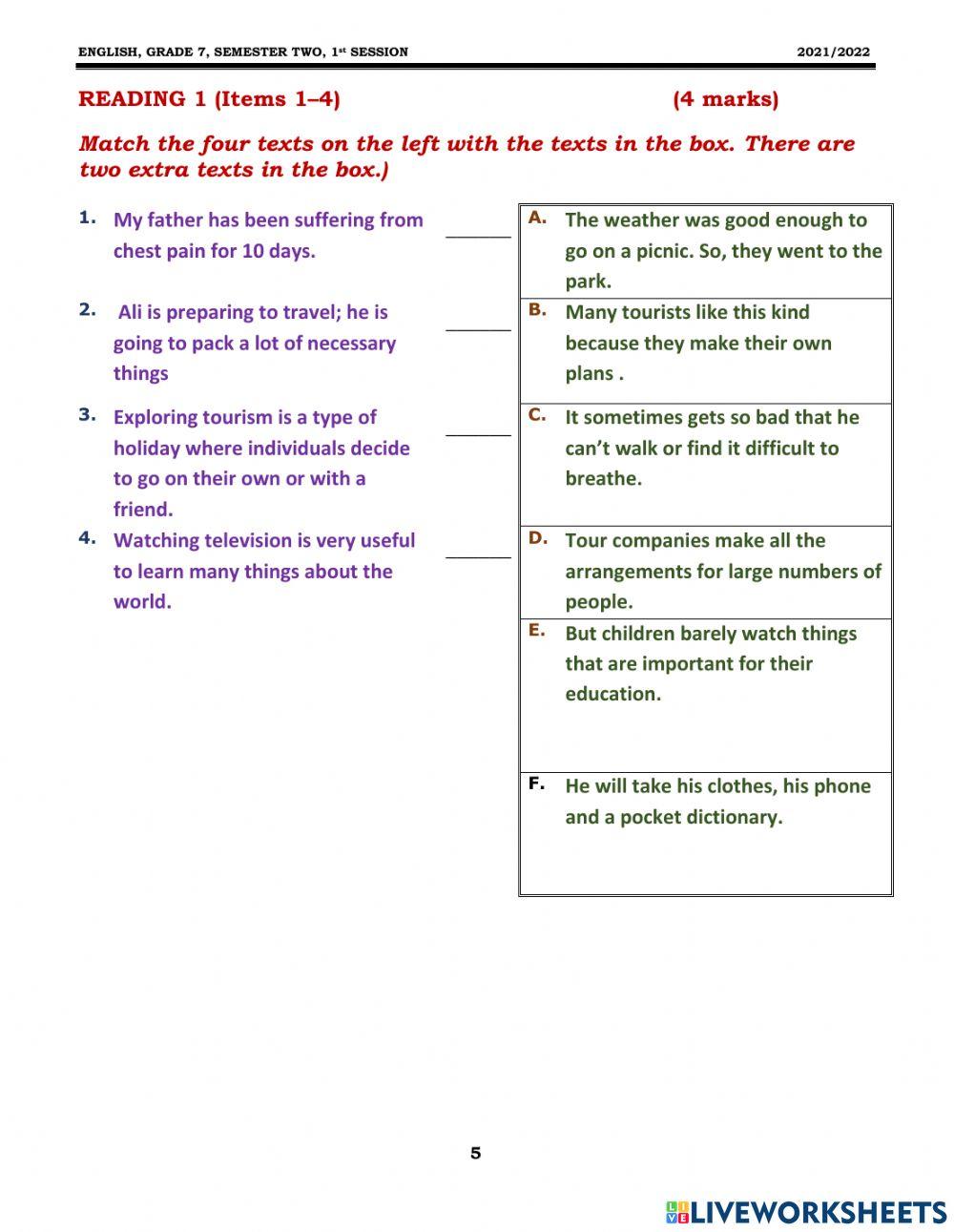 Grade 9 Reading 1 S 2