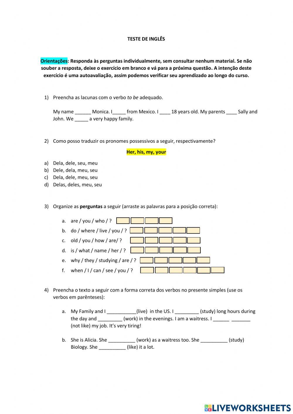 English test for beginners