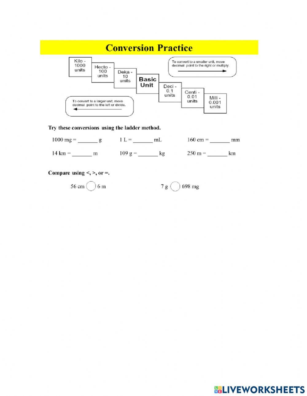 Metric Mania Ladder Method online exercise for Live Worksheets