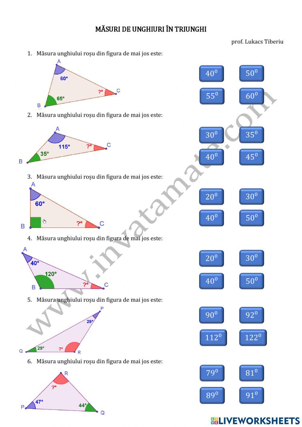 Masura unghiurilor in triunghi
