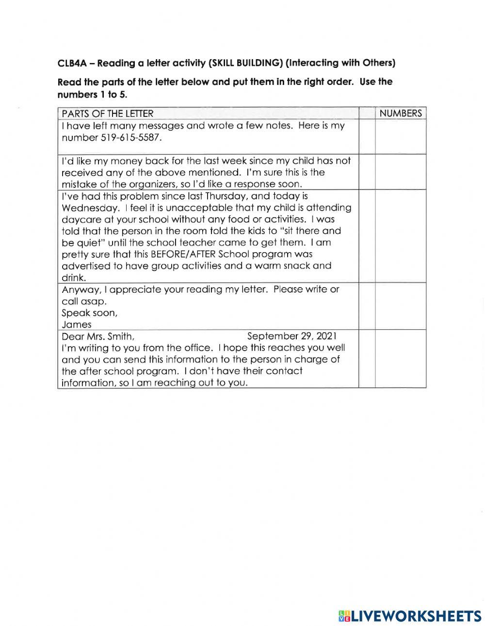 Writing online exercise for 4 live worksheets