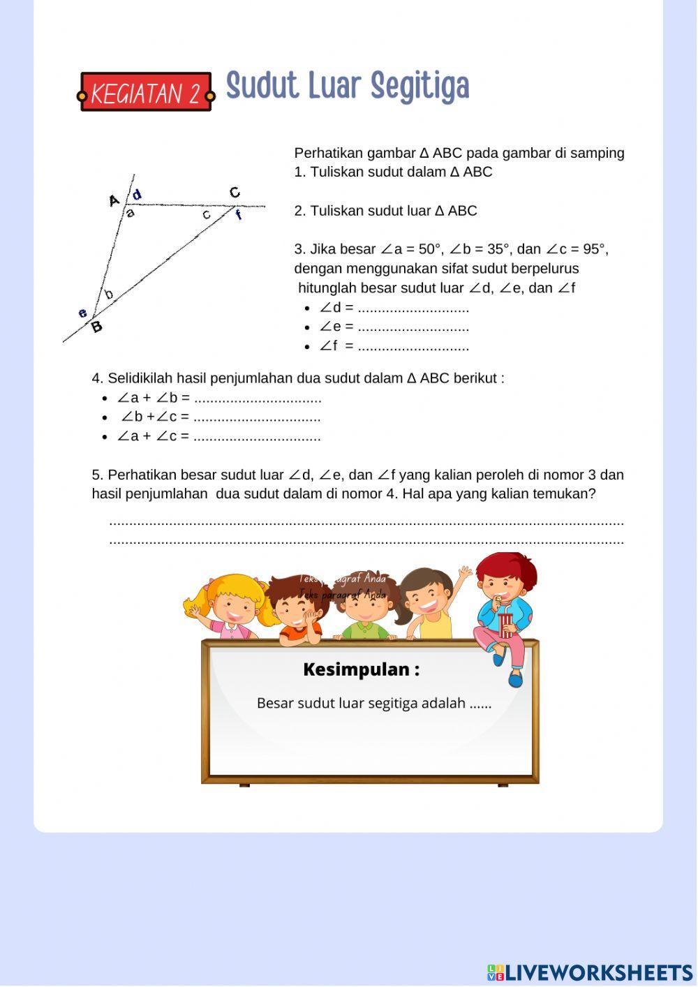 Jumlah Sudut-Sudut Dalam Dan Sudut Luar Segitiga