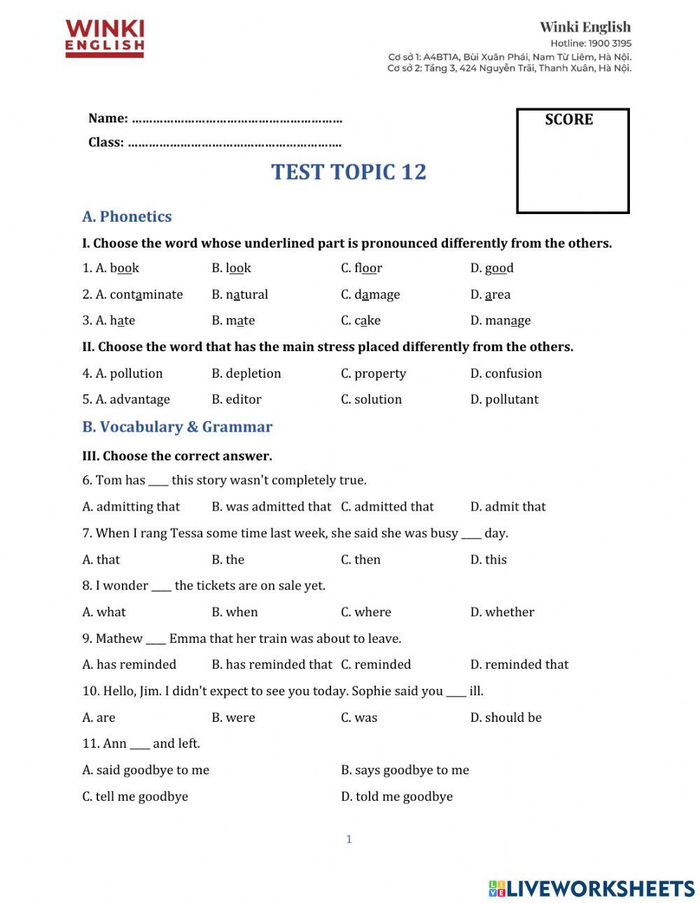 Test G10 topic 12