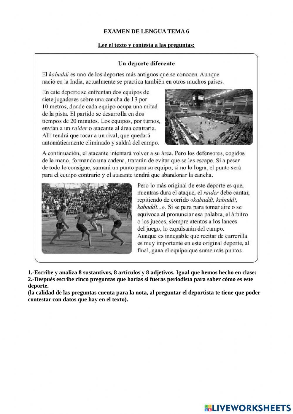 Examen de lengua 4º