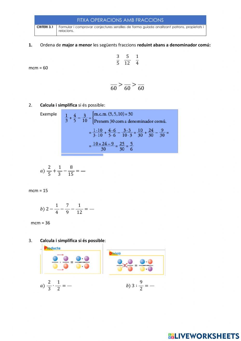 Operacions amb fraccions reforç