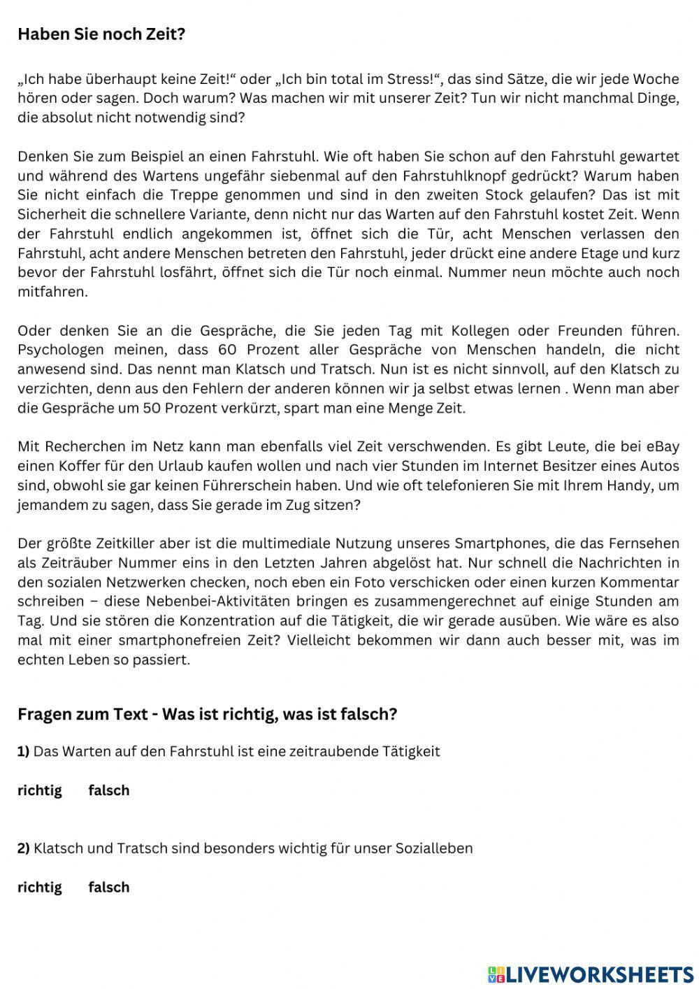 Zeit und Tätigkeiten