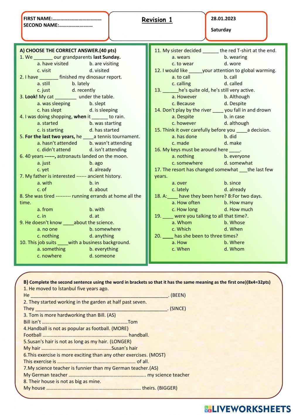 Revision test -Nil-2023-Term Holiday