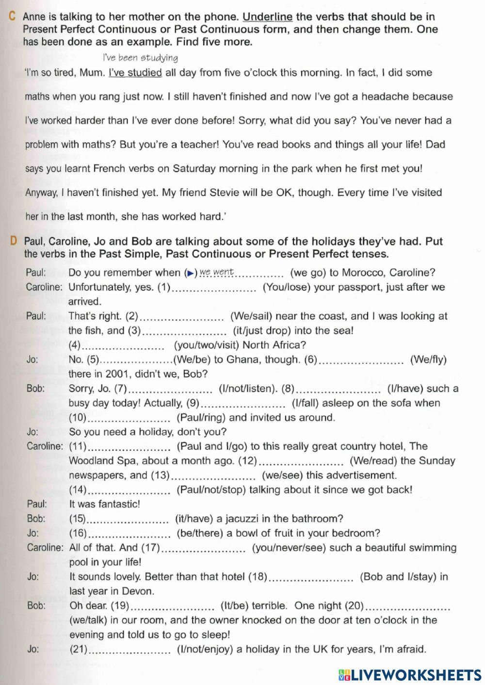 Basic Grammar Test B Past tenses