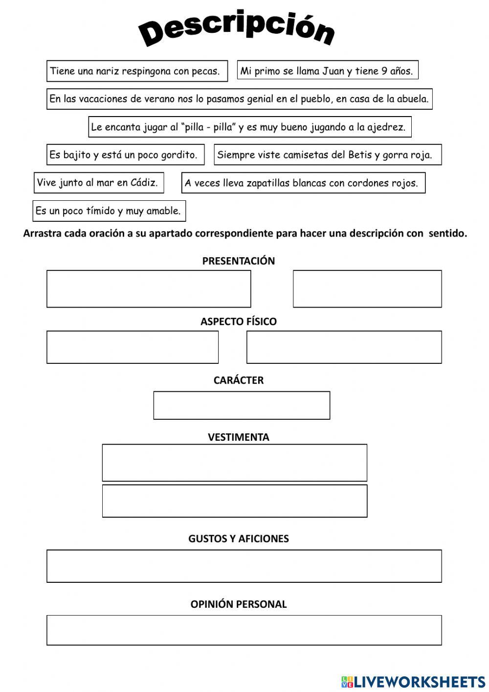 Descripción de personas. Apartados