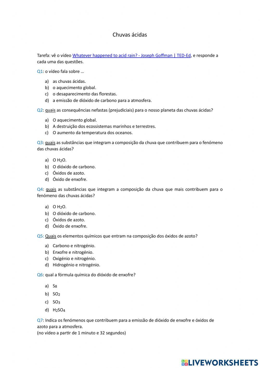 Chuvas ácidas devidos ás reações de combustão