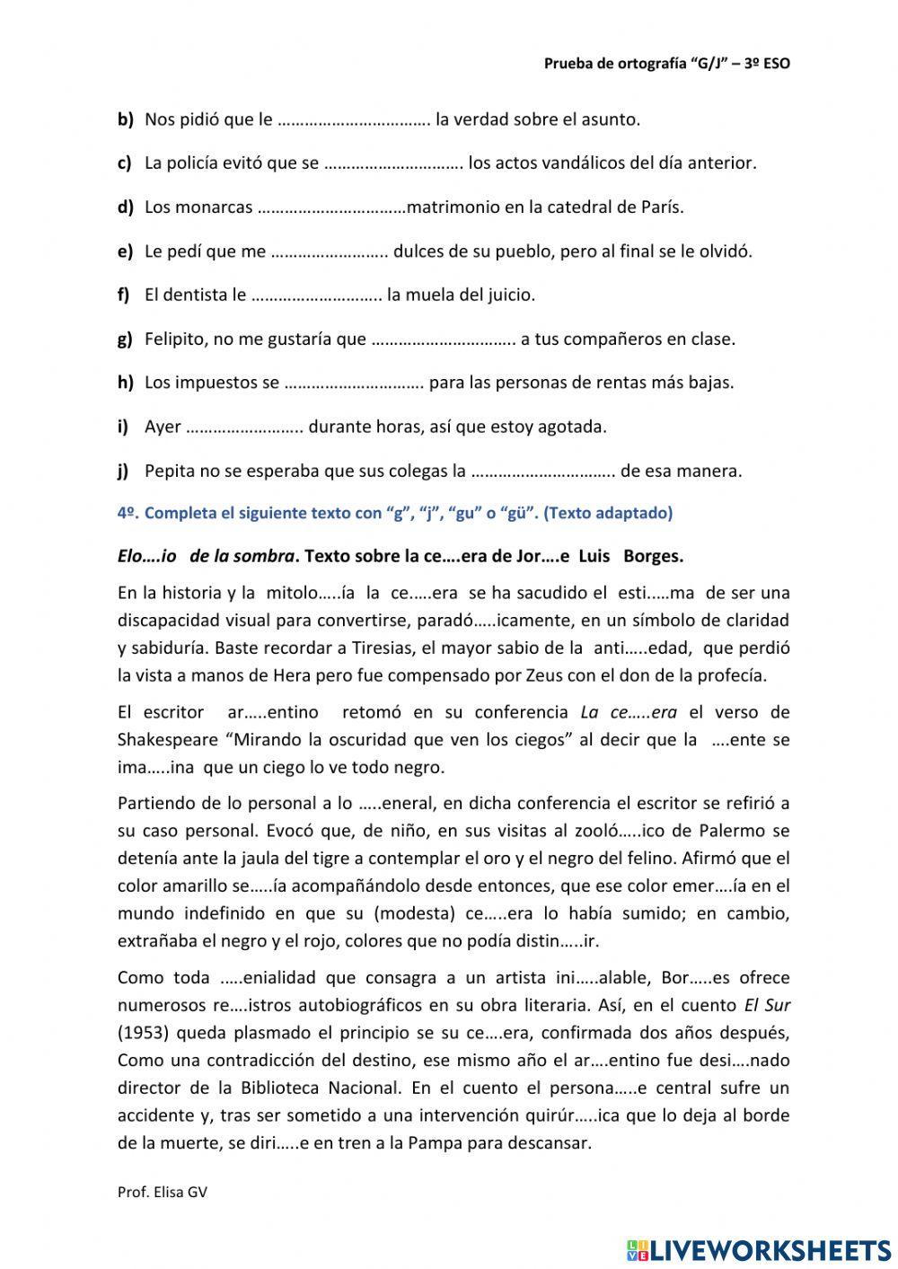 Ortografía de g y j (Prueba)