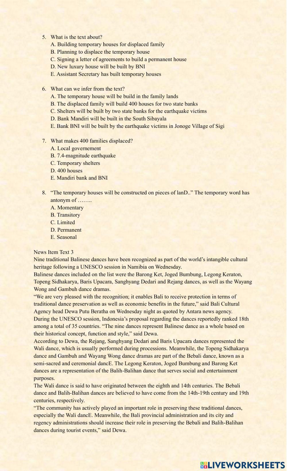 English Formative Test-News Item Text