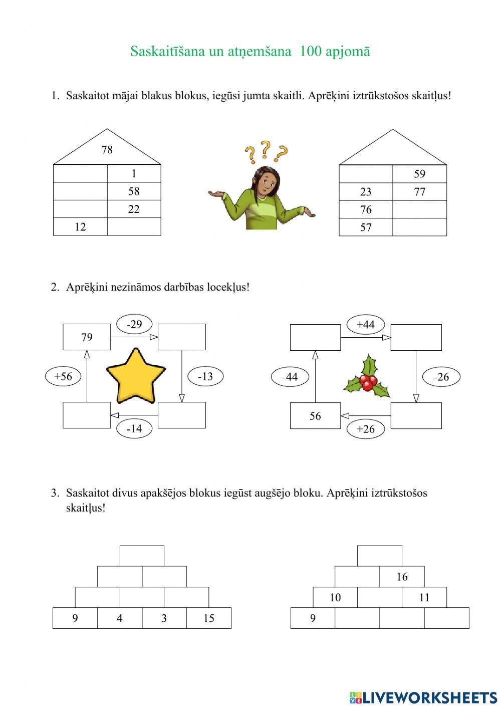 Saskaitīšana un atņemšana 100 apjomā