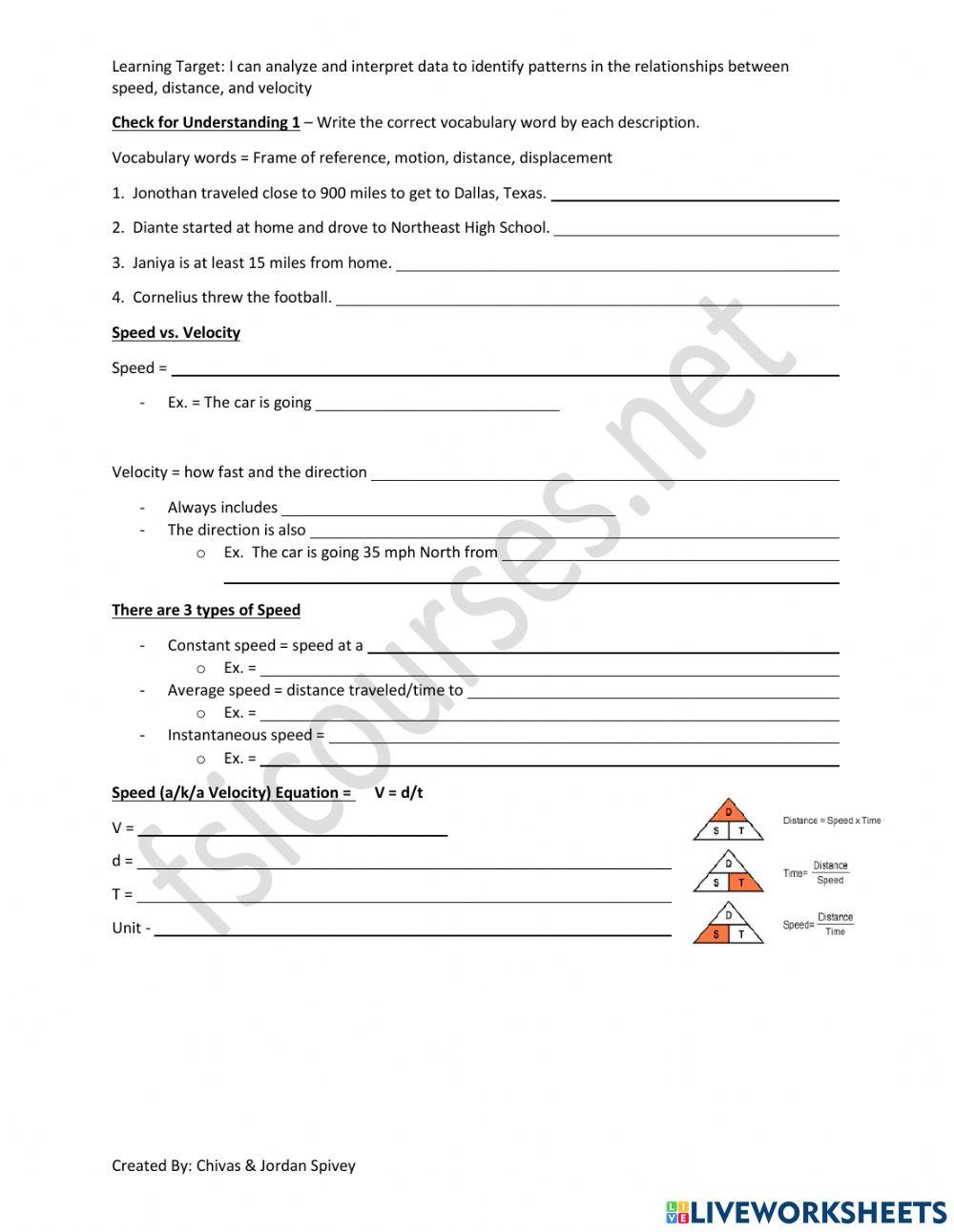 Speed & Velocity Drop Down Notes