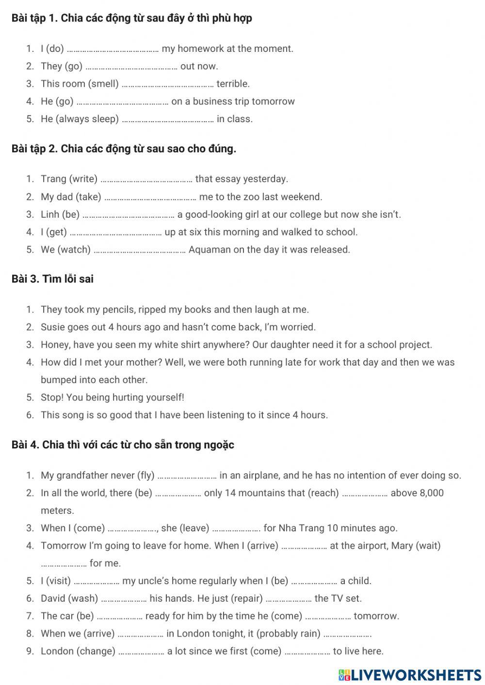 Bt chia thì tenses exercise