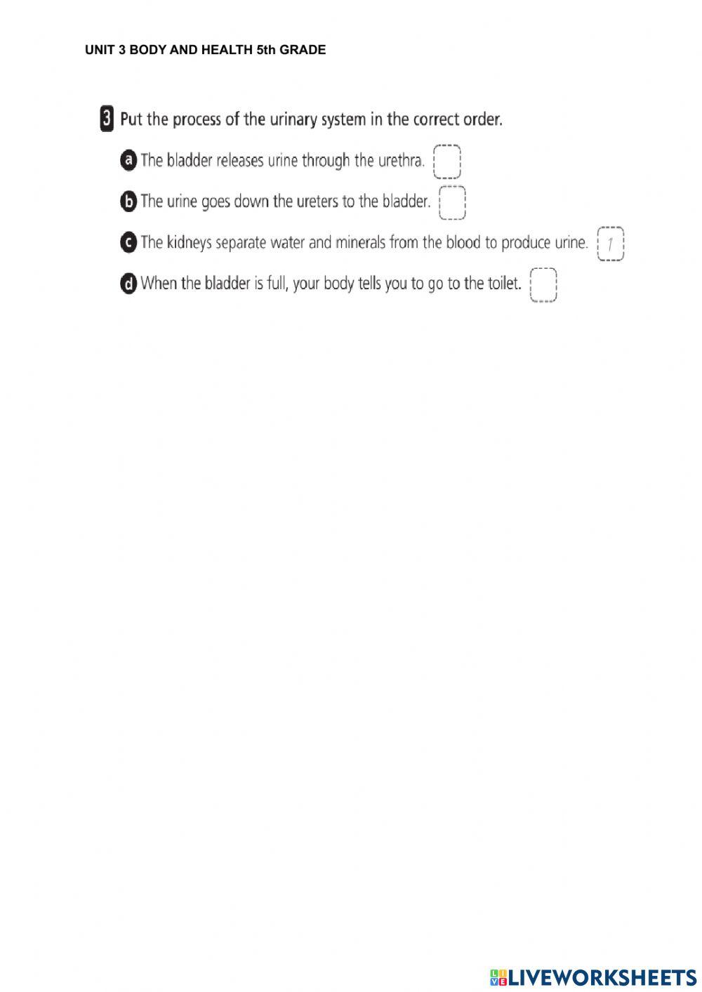 TEST UNIT 3 BODY AND HEALTH 5th grade