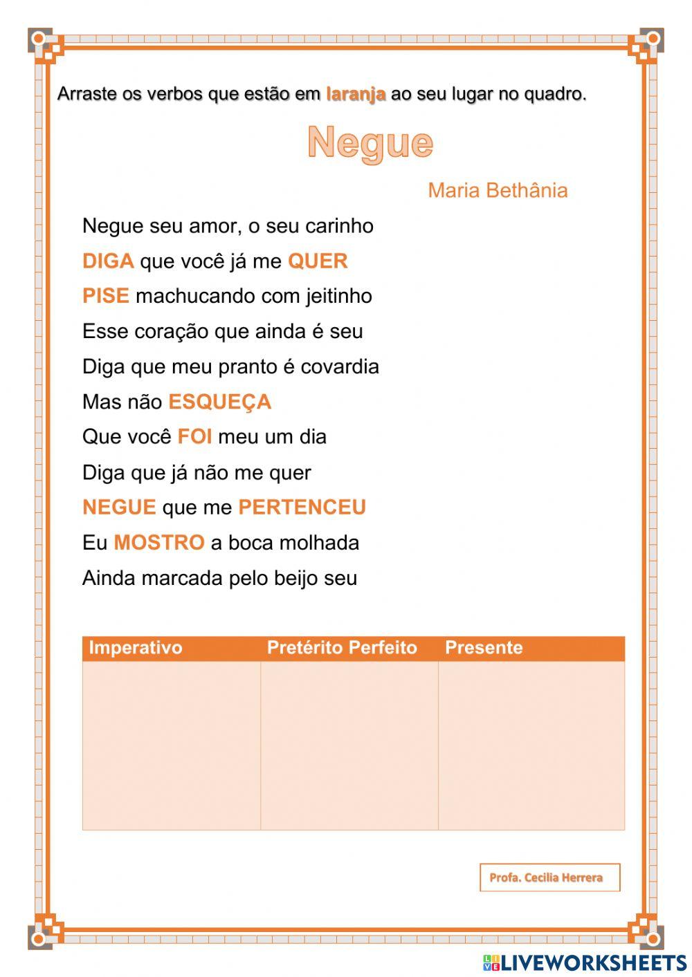 Reconhecimento do Imperativo, do Pretérito Perfeito e do Presente