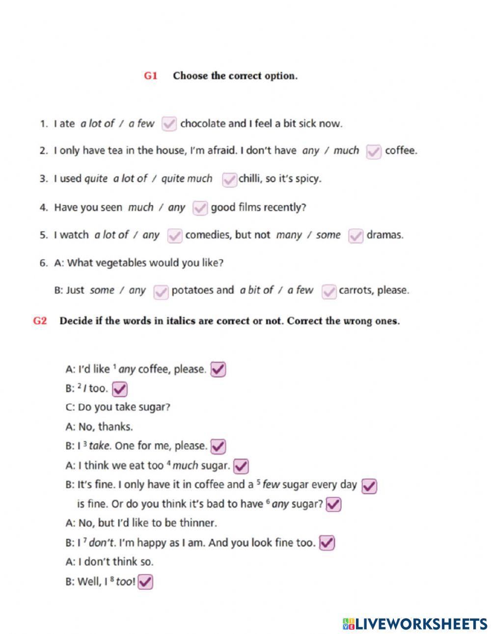 Outcomes - Unit 11 - Food - Grammar